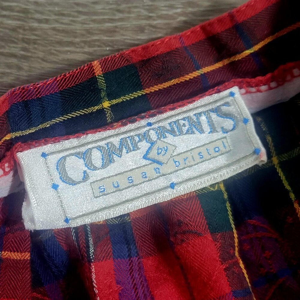 Vintage 90s Components Red Plaid Midi Skirt Medium Tartan Pleated Dark Academia - Picture 2 of 4